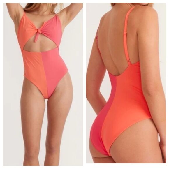 Marine Layer Other - NWOT Marine Layer Havana Tie Front One Piece Swimsuit Azalea Hot Coral Size L